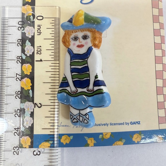 GANZ Susan Paley Lady Pin Louisa Girl Blue Hat Striped Dress Brooch - Picture 14 of 14